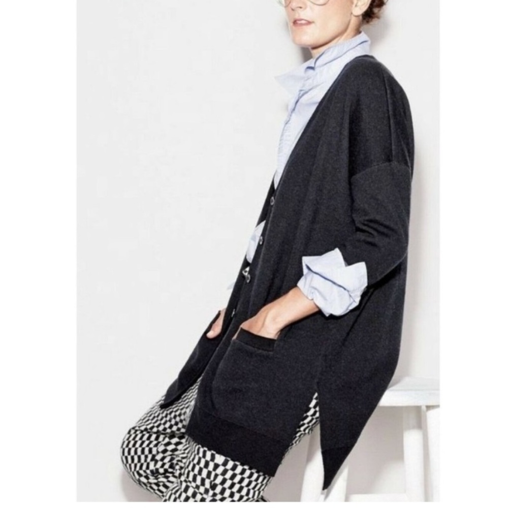 J.Crew Merino Wool Blend Buttoned Front V Neckline Black Cardigan Sweater XS